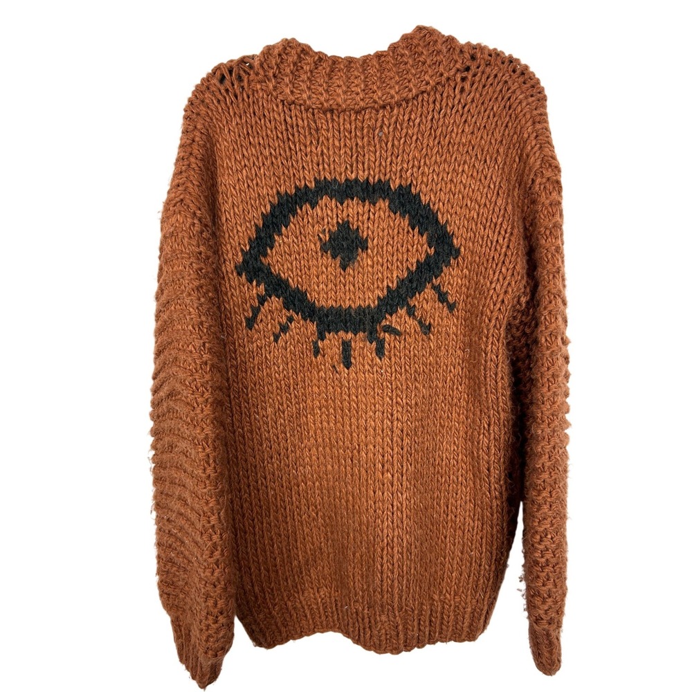 Jackson Rowe Rust Brown Evil Eye Chunky Knit Sweater Medium